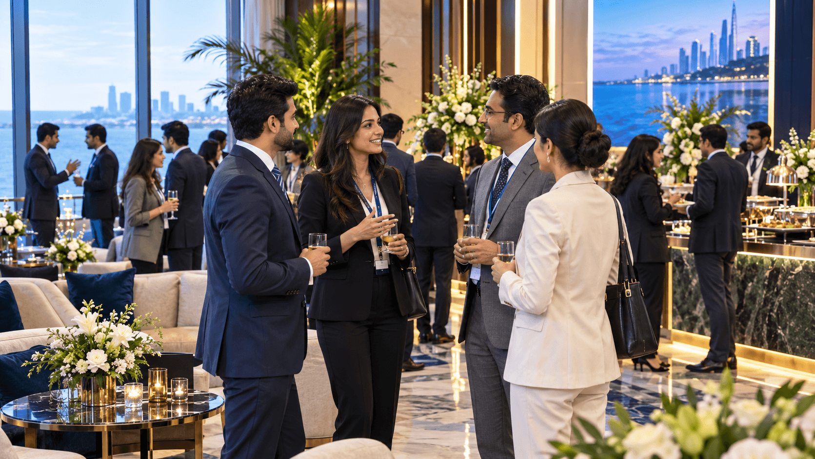 Elegant business-partner networking reception at a premium venue